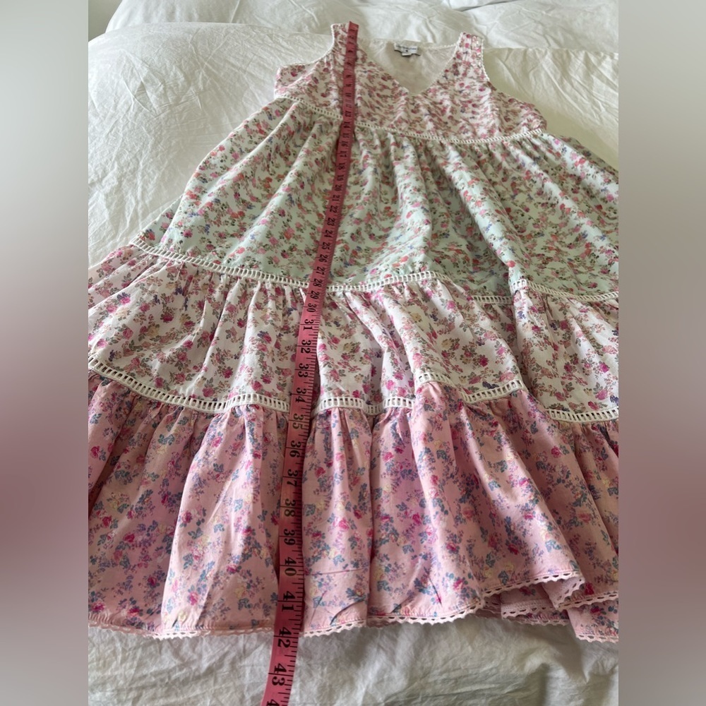 LoveShackFancy x Target | SZ M | Camille Tiered Ruffle Babydoll Midi Dress Pink - Picture 6 of 8